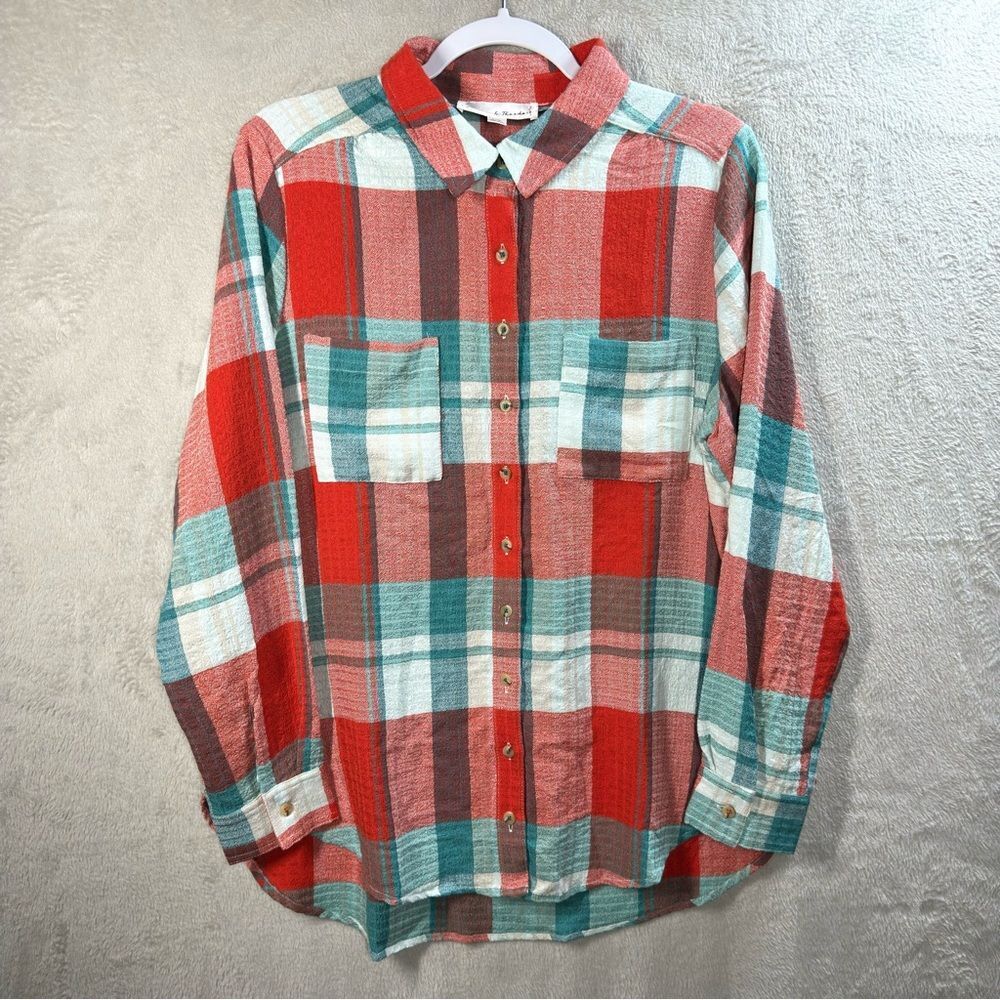 Chelsea & Theodore Woven‎ Plaid Button Front Top Relaxed Fit Women’s L